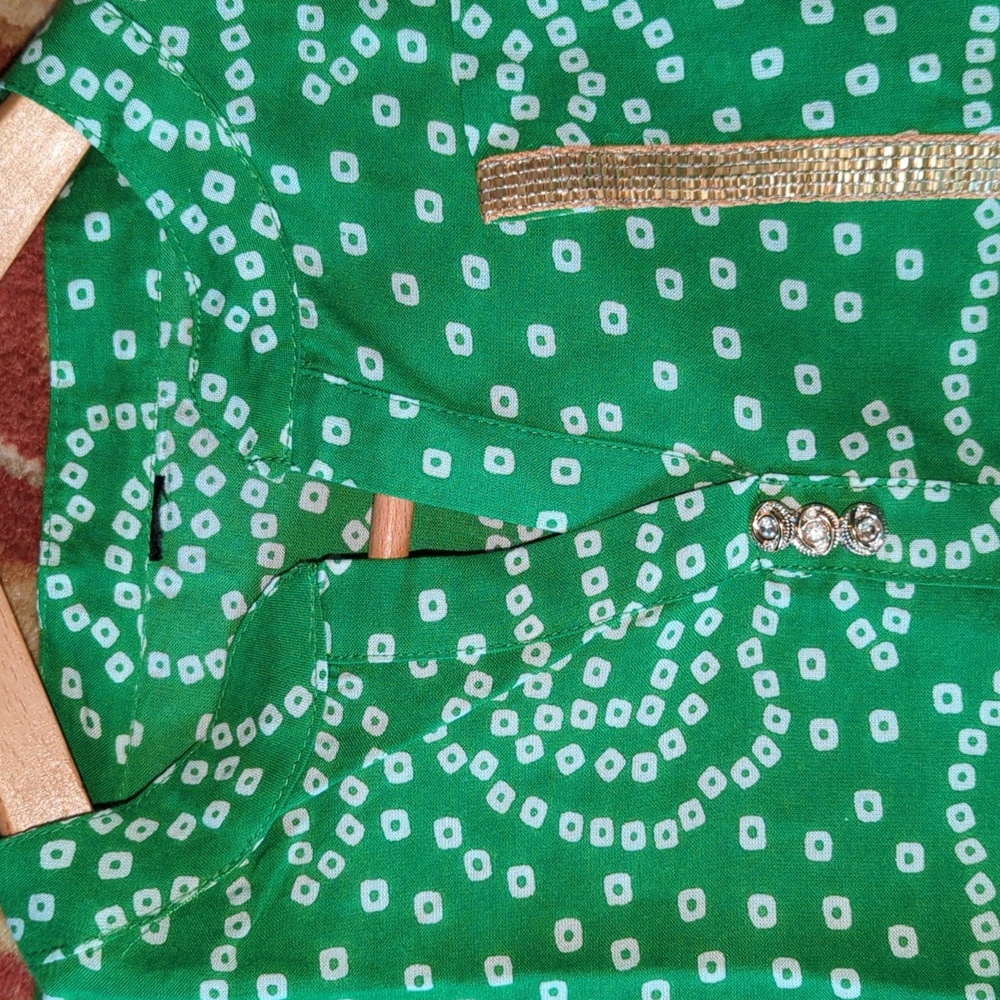 ๐ New Grass Green White Gold Trim Kurta Dress M Tunic Party - Picture 15 of 16